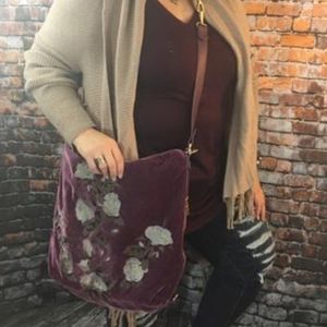 Plum Velvet Hobo Backpack or Crossbody 3 -in- 1